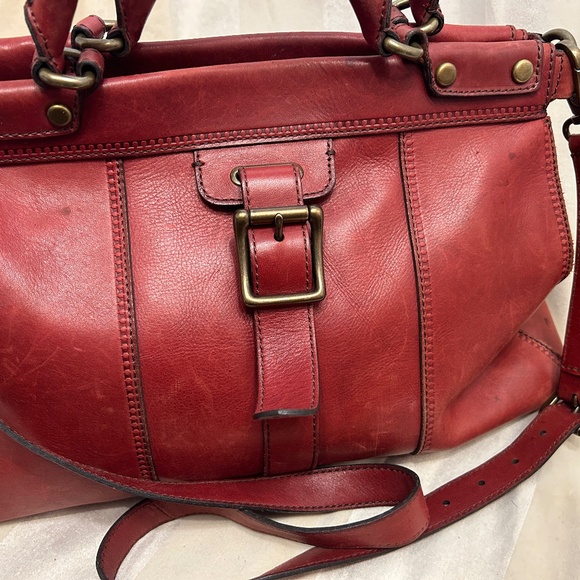 😍🌻 FOSSIL dark warm red Genuine Leather Crossbody Messenger Bag Satchel … - Picture 6 of 13